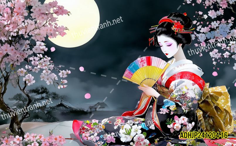 Tranh dán tường hoa cô gái Geisha Nhật Bản-ADHJP241204-16 - Kết quả tìm kiếm tranh tường
